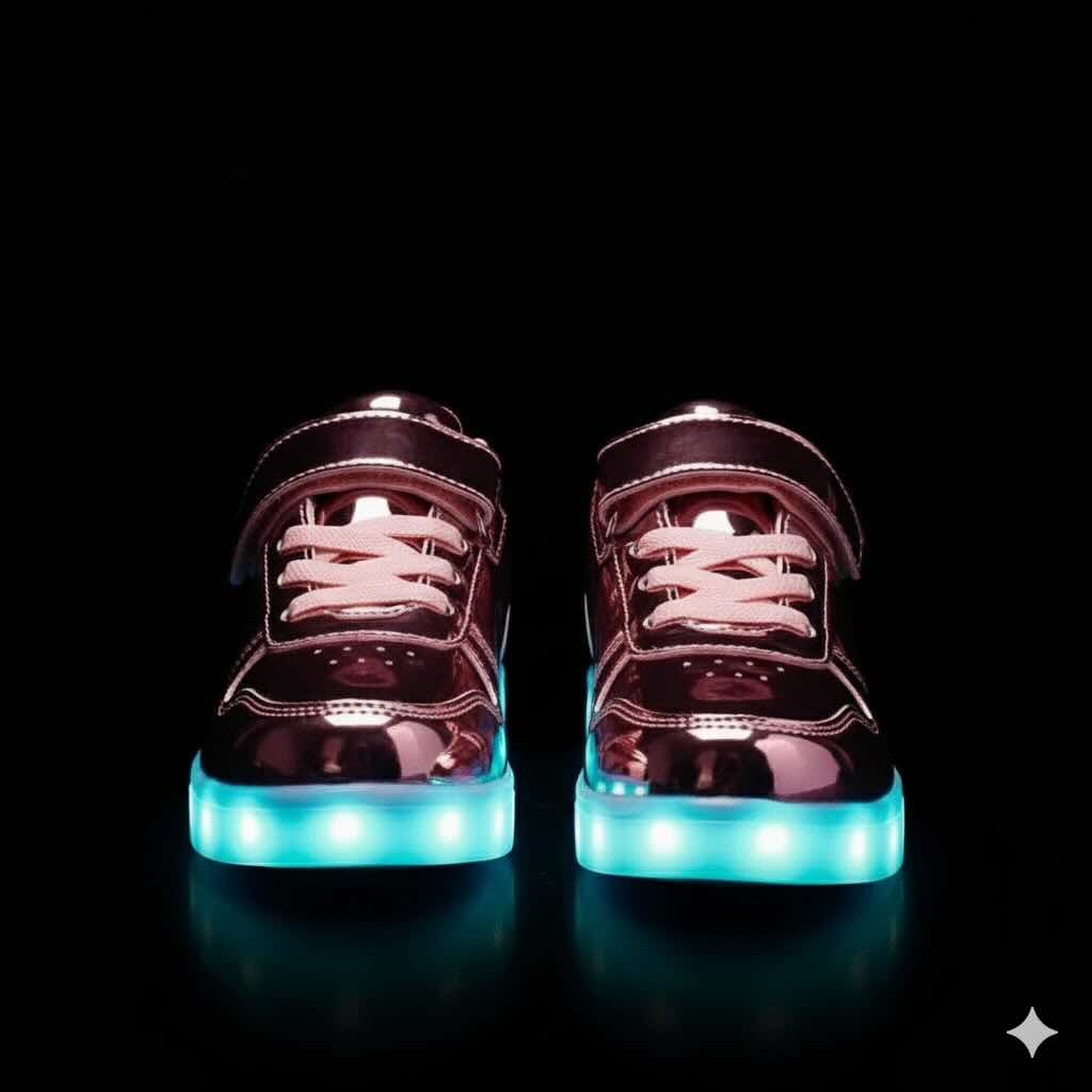 led shoes strap pink platinum front