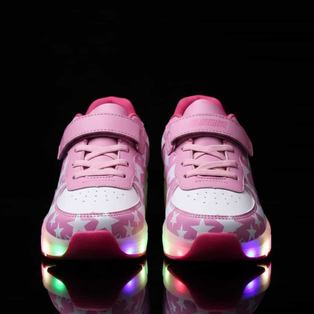 led shoes flag pink rollers front view