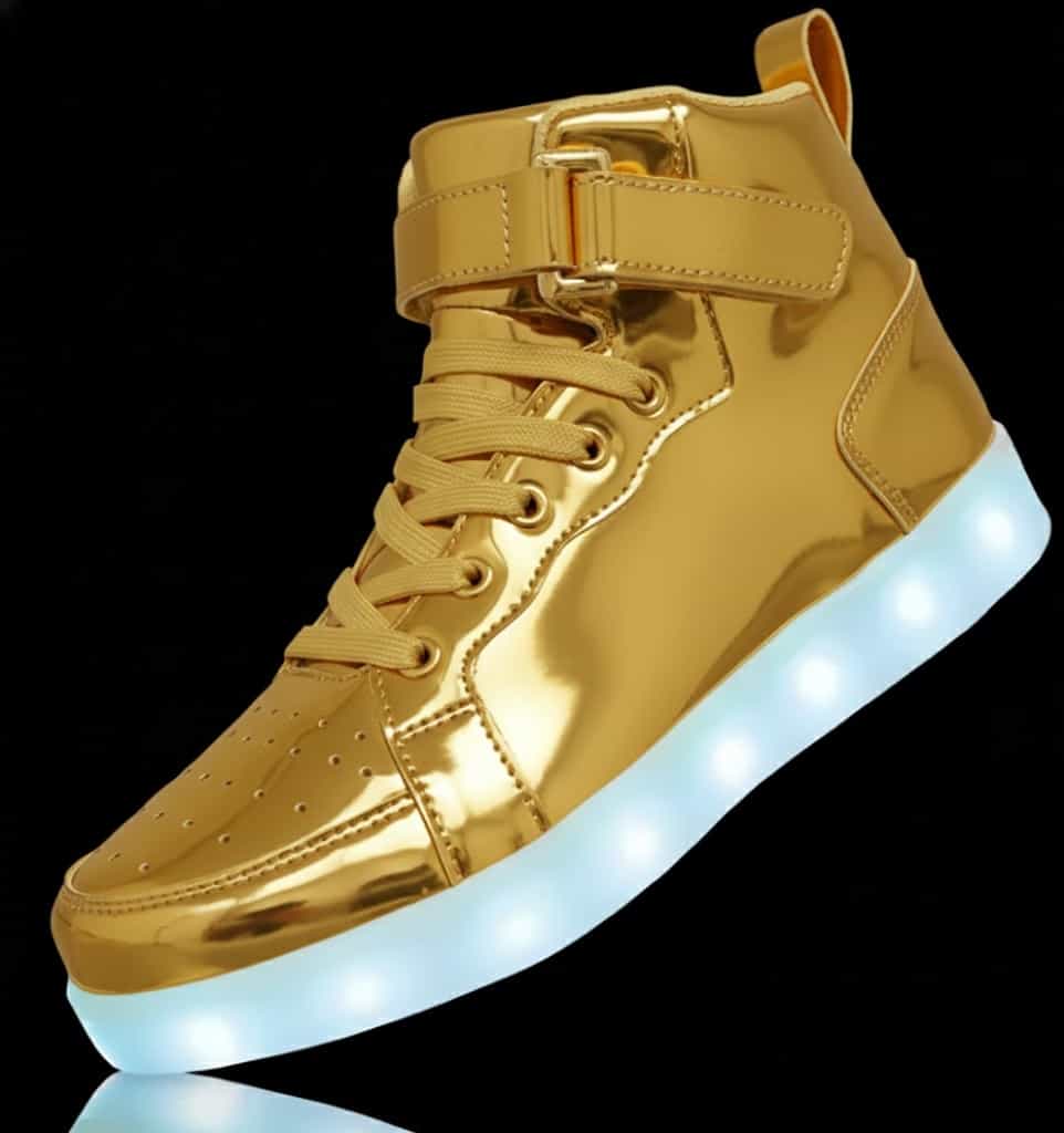 high top gold led shoes striker front view side
