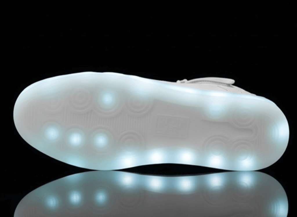 high top white led shoes striker bottom view