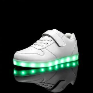 white led shoes with strap on black background